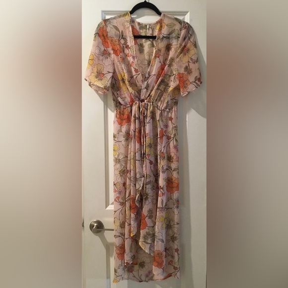 3RD + MALT Tops - NWOT Sheer Floral Retro Style Maxi Wrap Duster Kimono